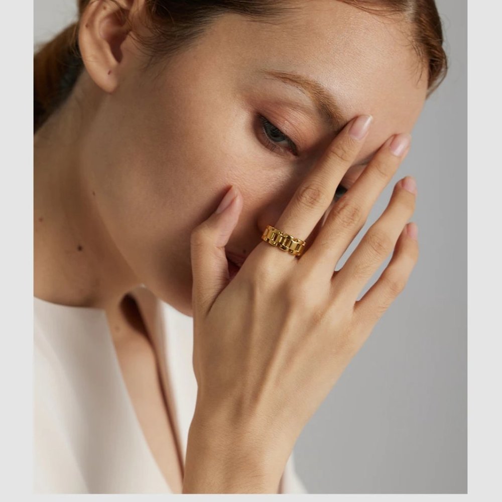 NEW 18K Gold Plated Link Chain Ring - Picture 6 of 10